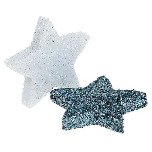 položky Vianočná dekorácia hviezda 2,5cm sľudová biela, modrá 48ks