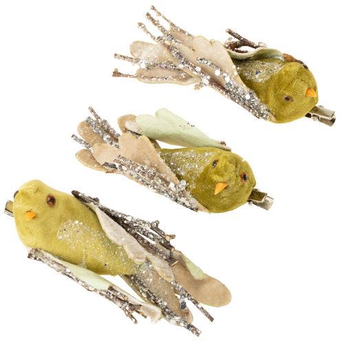 položky Vianočná dekorácia vtáčik na sponke zelená, trblietavá 12cm 6 ks rôzne farby