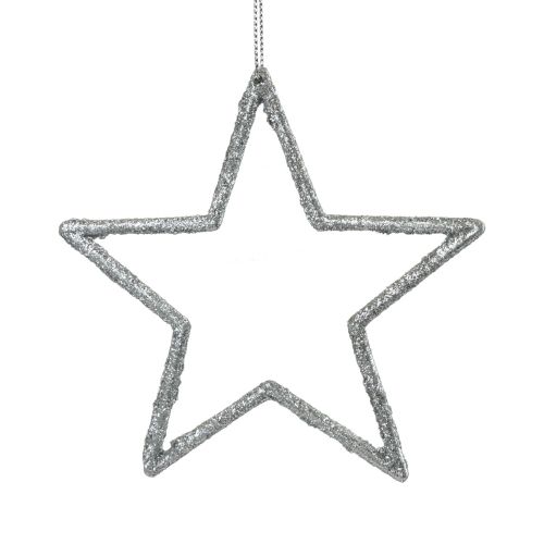 položky Vianočná dekorácia prívesok hviezda strieborné trblietky 12cm 12ks