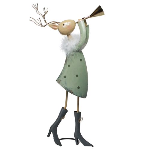 položky Vianočná figúrka kovová trúbka jeleň zelené zlato 51cm