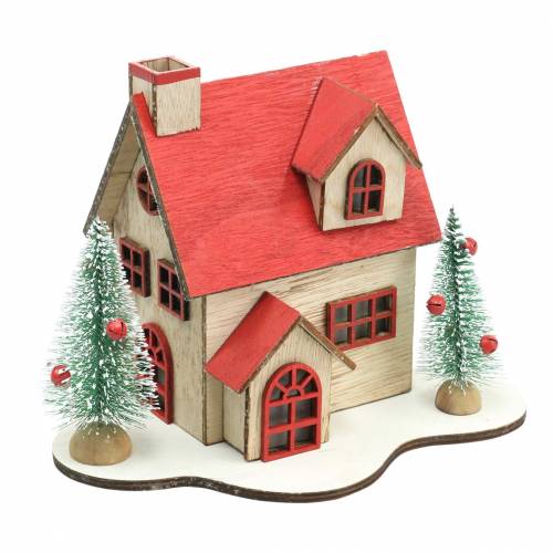 Vianočný domček s LED osvetlením príroda, červené drevo 20×15×15cm