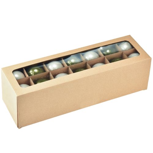 položky Sklenené vianočné gule, lesklé, v olivovo-sivej a strieborno-sivej farbe, 5 cm, 24 kusov