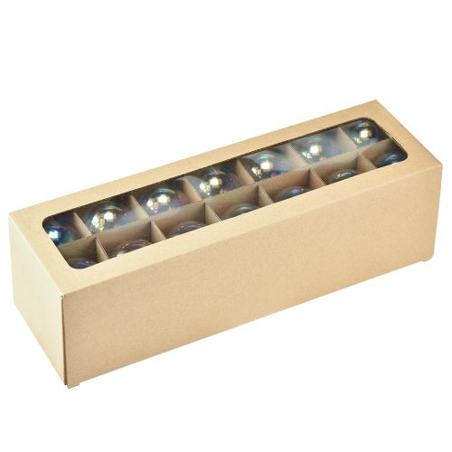 položky Sklenená vianočná guľa – perleťovo číra s dúhovým efektom a kovovým závesom, 5 cm, 24 kusov