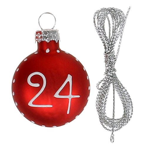 položky Vianočná guľa Ø3,5cm s číslami červená 24ks