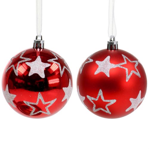Floristik24 Vianočné gule s hviezdičkami v červenej farbe 2ks Ø8cm