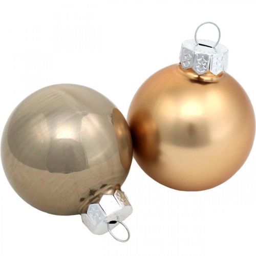 položky Mix ozdoby na stromček, vianočné čačky, mini prívesok na stromček zlatá/hnedá/perleť/béžová V4,5cm Ø4cm pravé sklo 24 kusov