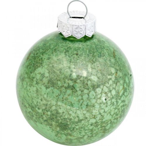 položky Vianočná guľa, ozdoba na stromček, guľa na stromček zelená mramorovaná V4,5cm Ø4cm pravé sklo 24ks