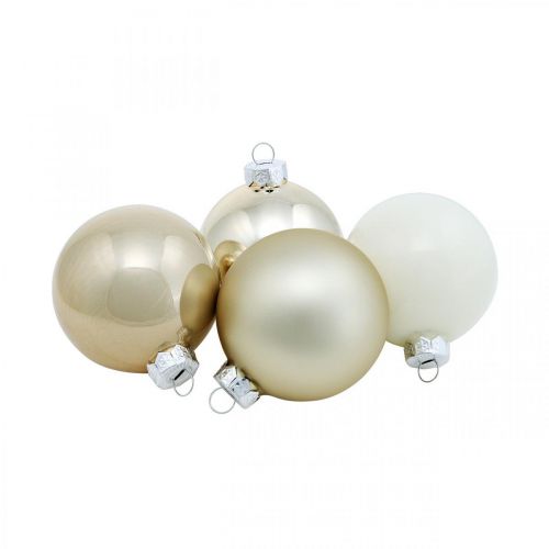 Floristik24 Vianočná guľa, ozdoby na stromček, sklenená guľa biela/perleť V6,5cm Ø6cm pravé sklo 24 kusov