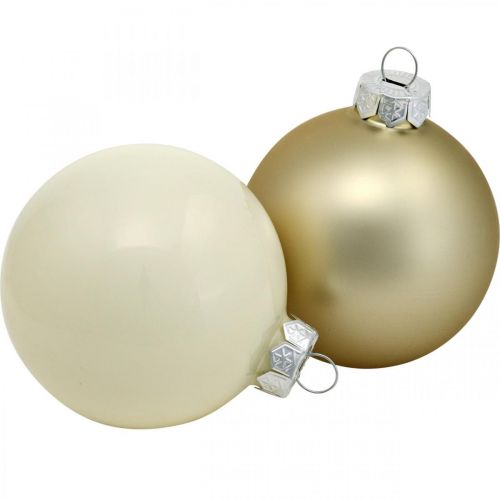 položky Vianočný stromček guľový mix, vianočná dekorácia, mini ozdoba na stromček biela/perleť V4,5cm Ø4cm pravé sklo 24ks