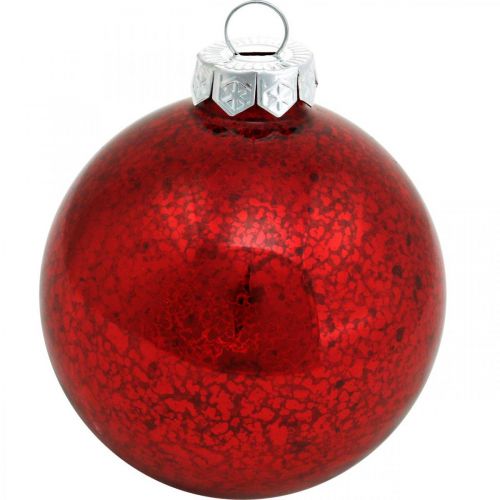 položky Ozdoby na vianočný stromček, prívesky na stromček, vianočná cetka červená mramorovaná V8,5cm Ø7,5cm pravé sklo 14 kusov