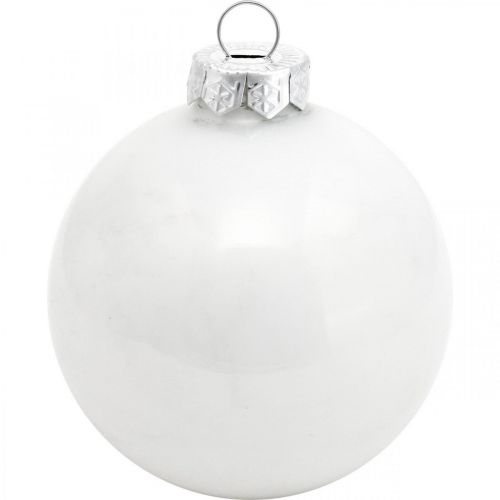 položky Snehová guľa, prívesok na stromček, ozdoba na vianočný stromček, zimná dekorácia biela V6,5cm Ø6cm pravé sklo 24ks