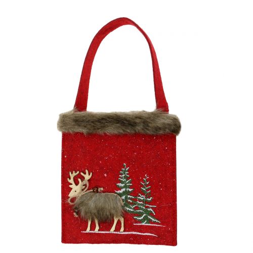 Floristik24 Vianočná taška červená s kožušinkou 15,5cm x 18cm 3ks