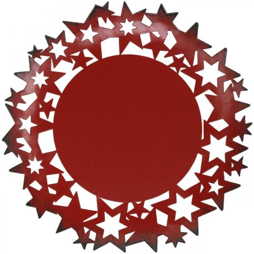 Floristik24 Vianočný tanier kovový ozdobný tanier s hviezdičkami červený Ø34cm