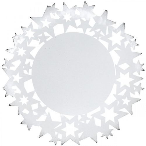 Floristik24 Vianočný tanier kovový ozdobný tanier s hviezdičkami biely Ø34cm