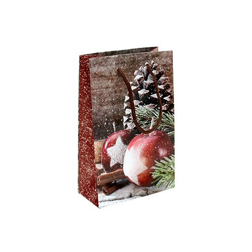 Floristik24 Vianočná taška s jablkom, motív šišky 12x19cm 1ks