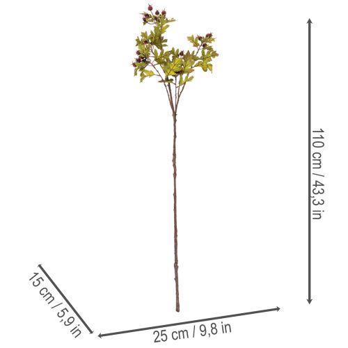 Umelá vetvička hlohu s červenými bobuľami, dekorácia, 110 cm | Floristik24.sk