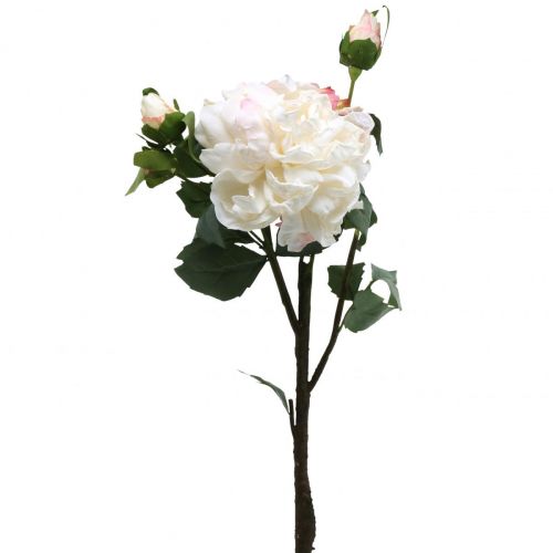 Biele ruže umelá ruža veľká s tromi púčikmi 57cm