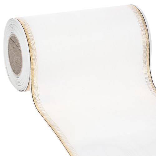 Floristik24 Biela moaré stuha na veniec so zlatým perleťovým okrajom, 175 mm - Elegantná stuha na dekoráciu a floristiku