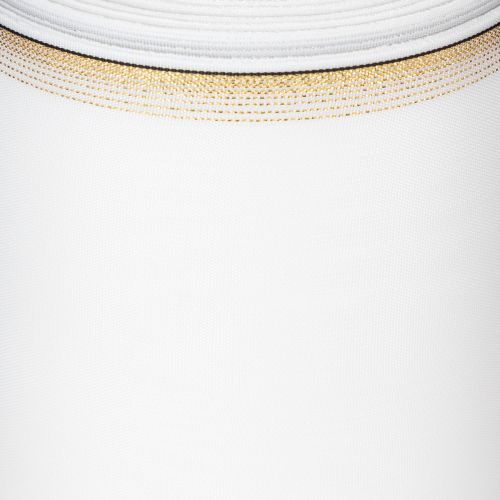 položky Biela moaré stuha na veniec so zlatým perleťovým okrajom, 175 mm - Elegantná stuha na dekoráciu a floristiku