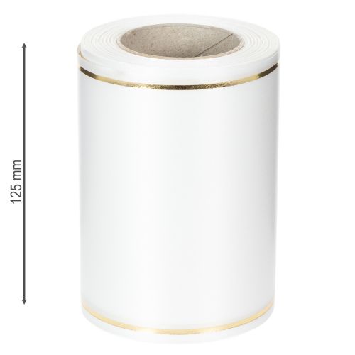 položky Biela stuha na veniec so zlatým okrajom na počítačovú potlač, saténová stuha, vodeodolná, 25m x 125mm