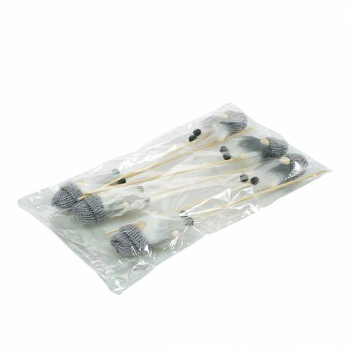 Floristik24 Kvetinový trpaslík s vlneným klobúkom sivý 8,5cm L29cm 6ks