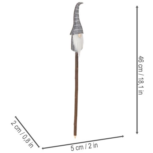 Dekoratívna figúrka škriatka s pruhovaným klobúkom na drevenej palici, 46 cm, 6 dielikov | Floristik24.sk