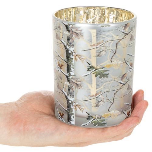Sklenený lampión s dizajnom konára, zlatý vnútro, 12 cm | Floristik24.sk