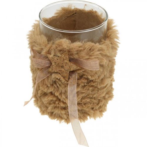 položky Vianočná dekorácia lampáš sklenená umelá kožušina V12cm Ø9,5cm 3ks