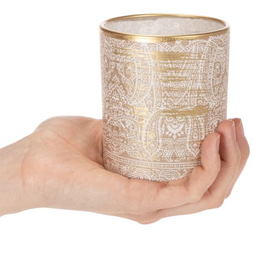 Sklenený držiak na čajové sviečky s paisley vzorom, Ø8cm, V9cm, 2 kusy | Floristik24.sk