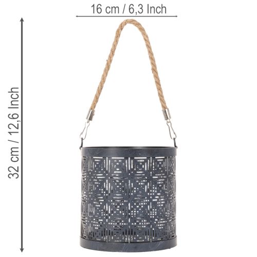 Kovový držiak na čajové sviečky, ozdobný lampáš s rúčkou, antracit, Ø16cm, 2 kusy | Floristik24.sk