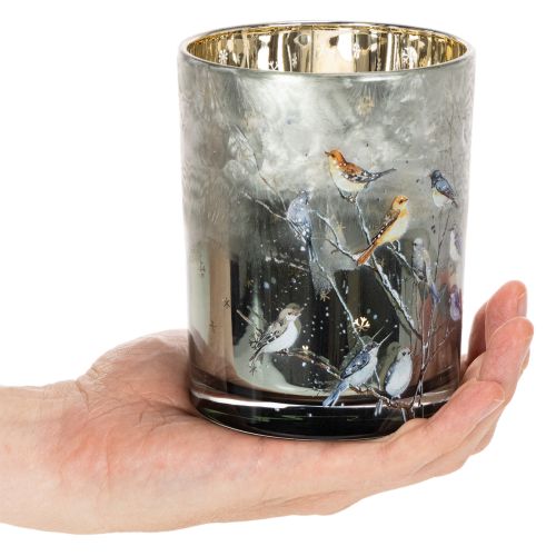 Svietnik s vtáčikmi, zimný dizajn, lesklý, 12 cm | Floristik24.sk