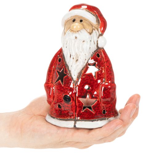 Dekoratívna figúrka Santa Clausa ako držiak na čajové sviečky s hviezdičkami, dekorácia na stôl, 15 cm