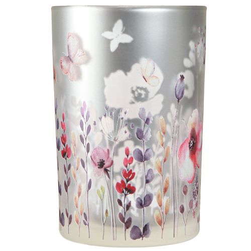 položky Lampáš vyrobený zo skleneného makového motýlika striebornej farby V18cm