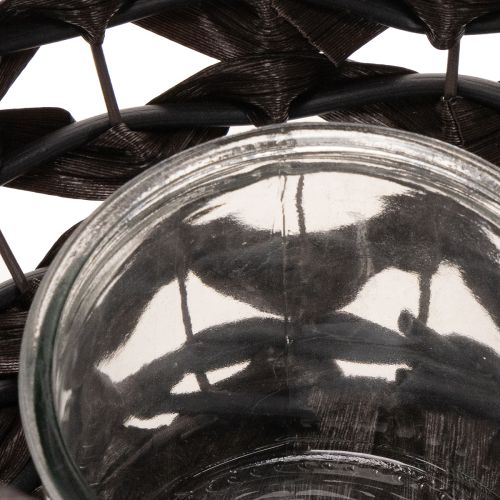 Pletený držiak na čajové sviečky, čierny a hnedý, letná dekorácia, Ø31cm V25cm | Floristik24.sk