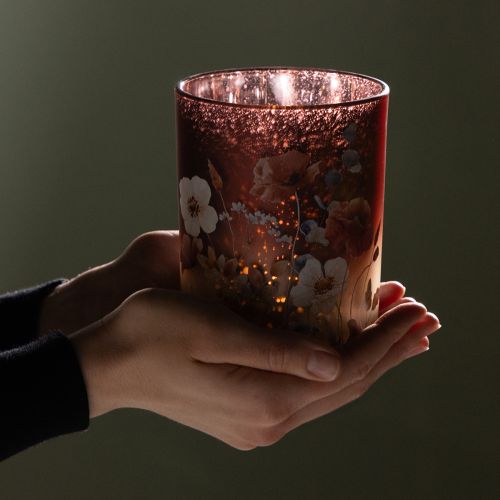 položky Dekoratívny sklenený lampión s kvetinovým vzorom pre elegantné bytové doplnky, 12,5 cm, 2 kusy