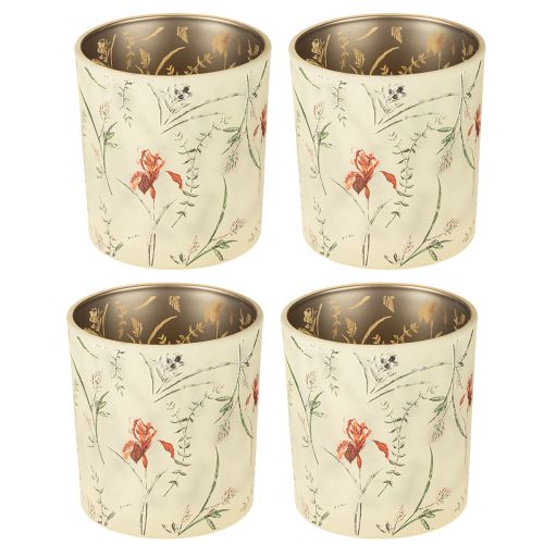 položky Dekoratívny sklenený lampión s kvetinovým motívom pre atmosférické bytové doplnky, 8 cm, 4 kusy.