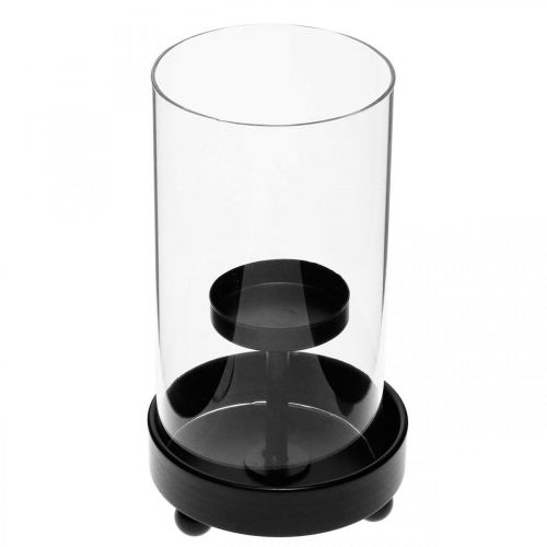 Floristik24 Svietnik sklenený svietnik na čajovú sviečku kovový čierny H18cm