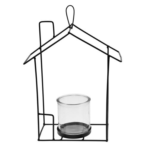 položky Lucerna na zavesenie sklenený kovový dekoratívny domček čierny V25cm