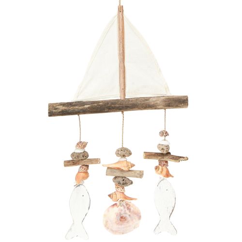 položky Zvonček plachetnica dekorácia rybie drevo biela prírodná V56cm