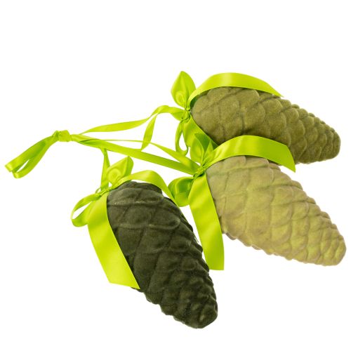 Dekoratívne šišky na zavesenie, pletené šišky so stuhou a mašľou, 18 cm, 3 kusy | Floristik24.sk