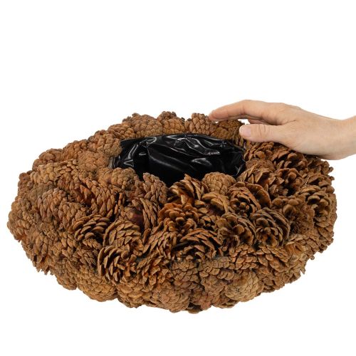 Okrúhly kvetináč zo šišiek ako kvetináč, 38 cm; okrúhly kvetináč zo šišiek, prírodná hnedá farba, vyrobený zo šišiek, 38 cm x 14 cm | Floristik24.sk