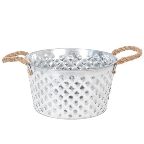 Zinková miska, dekoratívna miska, kovová s lanovou rukoväťou, Ø22cm V12cm | Floristik24.sk