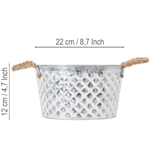 Zinková miska, dekoratívna miska, kovová s lanovou rukoväťou, Ø22cm V12cm | Floristik24.sk