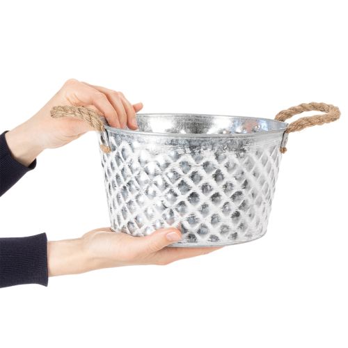 Zinková miska, dekoratívna miska, kovová s lanovou rukoväťou, Ø22cm V12cm | Floristik24.sk