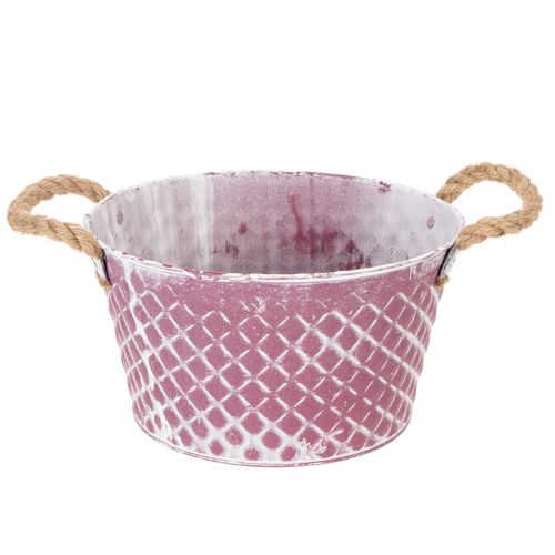Zinková misa, diamantový tvar s lanovými rúčkami, fialová/biela, Ø24,5 cm V14 cm kúpiť | Floristik24.sk