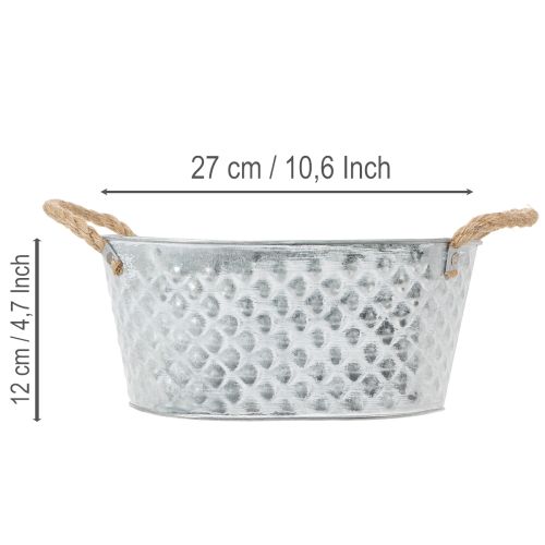 Oválna zinková misa s lanovými rúčkami, 27 cm x 17,5 cm, V 12 cm | Floristik24.sk