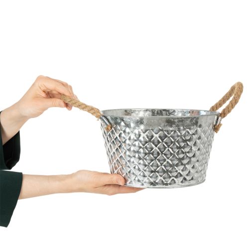 Okrúhla zinková misa s lanovými rúčkami Ø25cm V14cm | Floristik24.sk