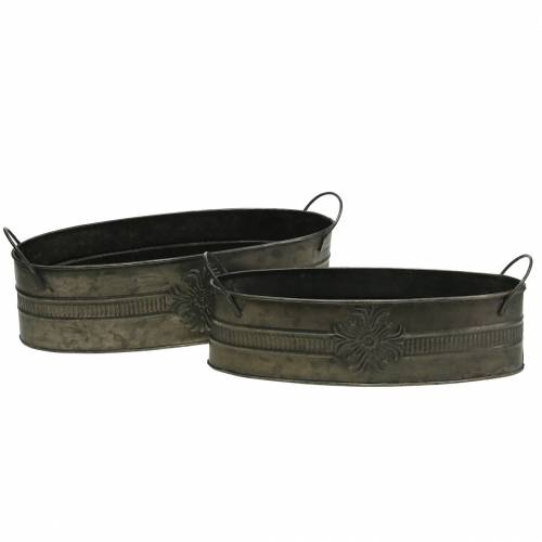 Floristik24 Deko miska starožitná oválna zinková 33,5cm / 29,5cm 2ks
