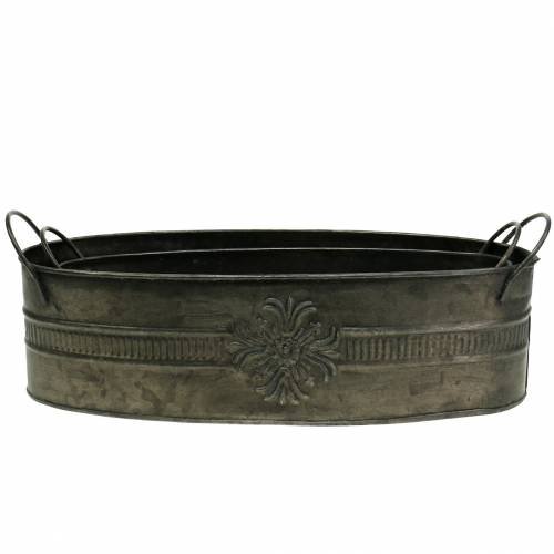 Floristik24 Deko miska starožitná oválna zinková 33,5cm / 29,5cm 2ks