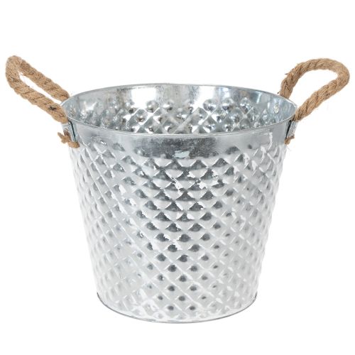Zinkový hrniec, tvar diamantu, s lanovými rúčkami, bielo natretý, Ø24,5 cm V21 cm kúpiť | Floristik24.sk